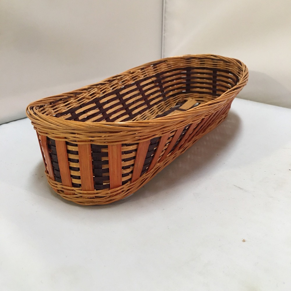 Woven Wicker Basket Home Decor OS Brown Orange Tri-Color Oval Tray Cottagecore